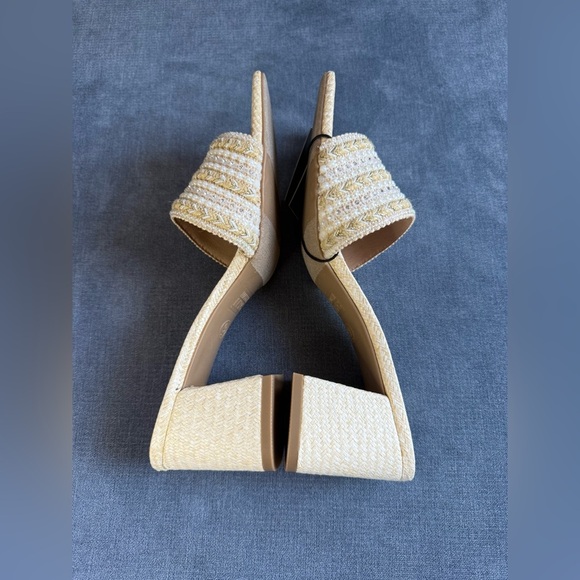 Madden NYC Block Heel Slip On Sandals Woman’s SZ 9 Cream Textured Beaded New - Picture 5 of 13